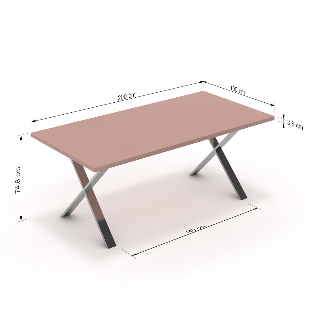 Étkezőasztal - Préma króm lábbal - Antik rózsaszín, méret: 200x100