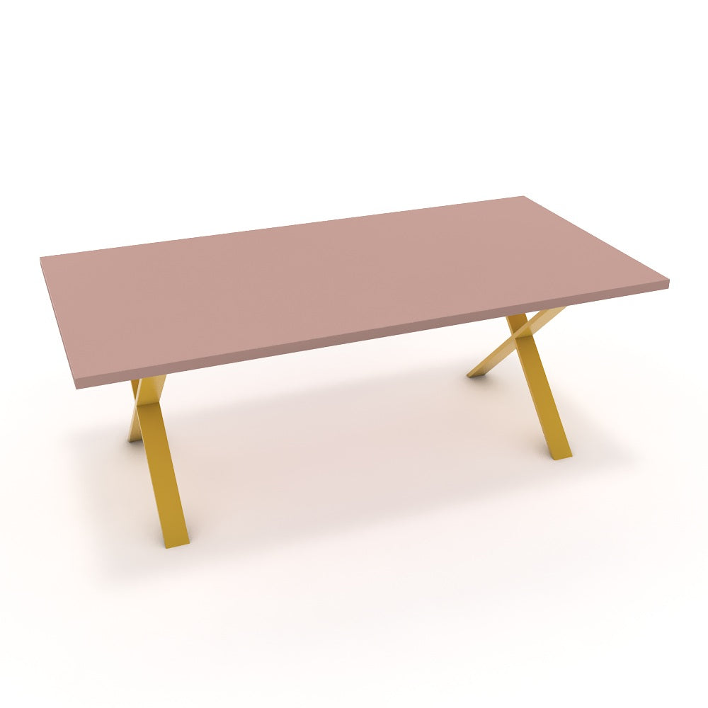 Étkezőasztal - Préma festett arany lábbal - Antik rózsaszín, méret: 200x100