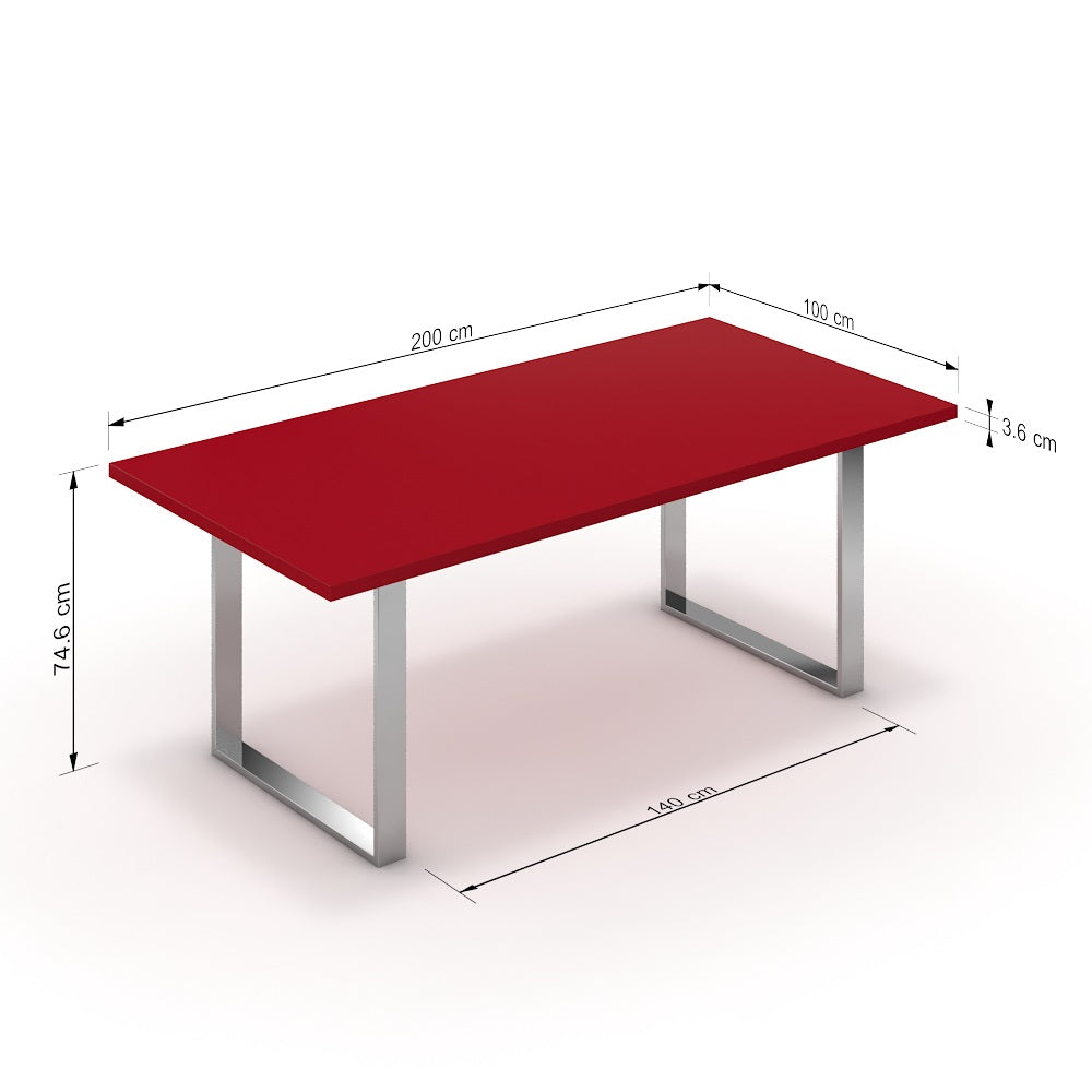 Étkezőasztal - Antara króm lábbal - Chilli piros, méret: 200x100