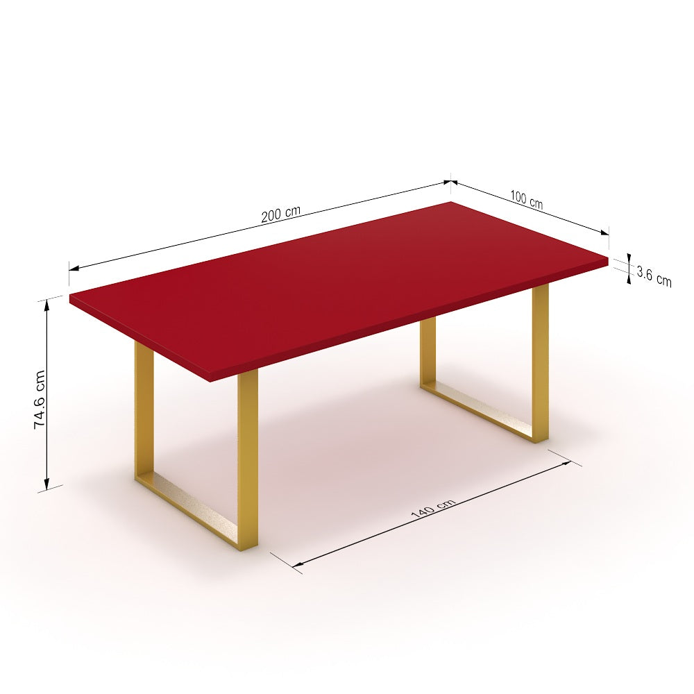 Étkezőasztal - Antara festett arany lábbal - Chilli piros, méret: 200x100