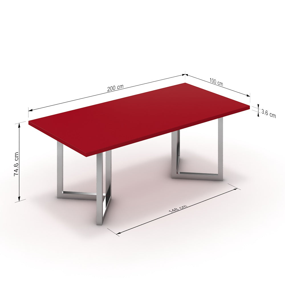 Étkezőasztal - Indra króm lábbal - Chilli piros, méret: 200x100