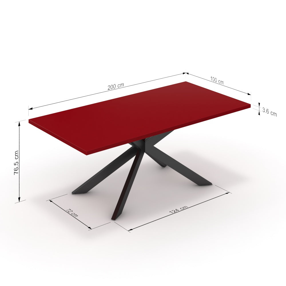 Étkezőasztal - Jama fekete lábbal - Chilli piros, méret: 200x100
