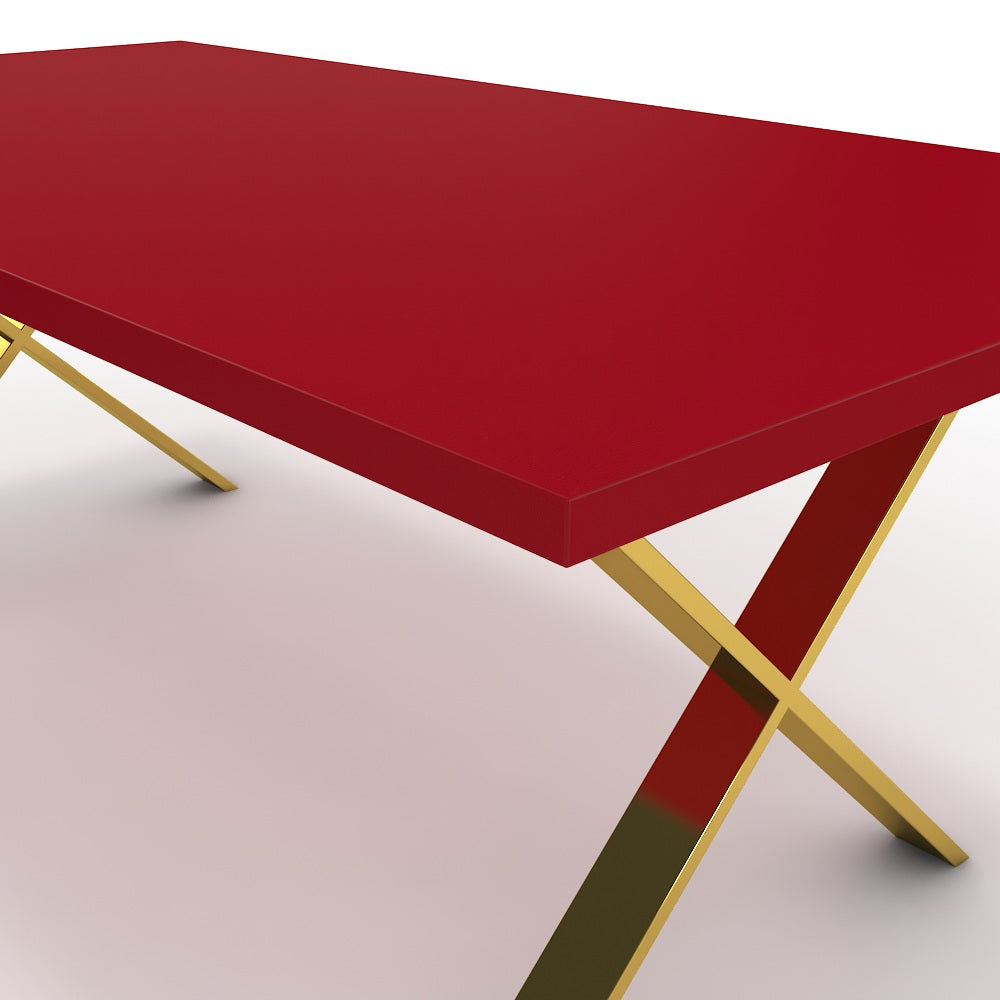 Étkezőasztal - Préma arany lábbal - Chilli piros, méret: 200x100