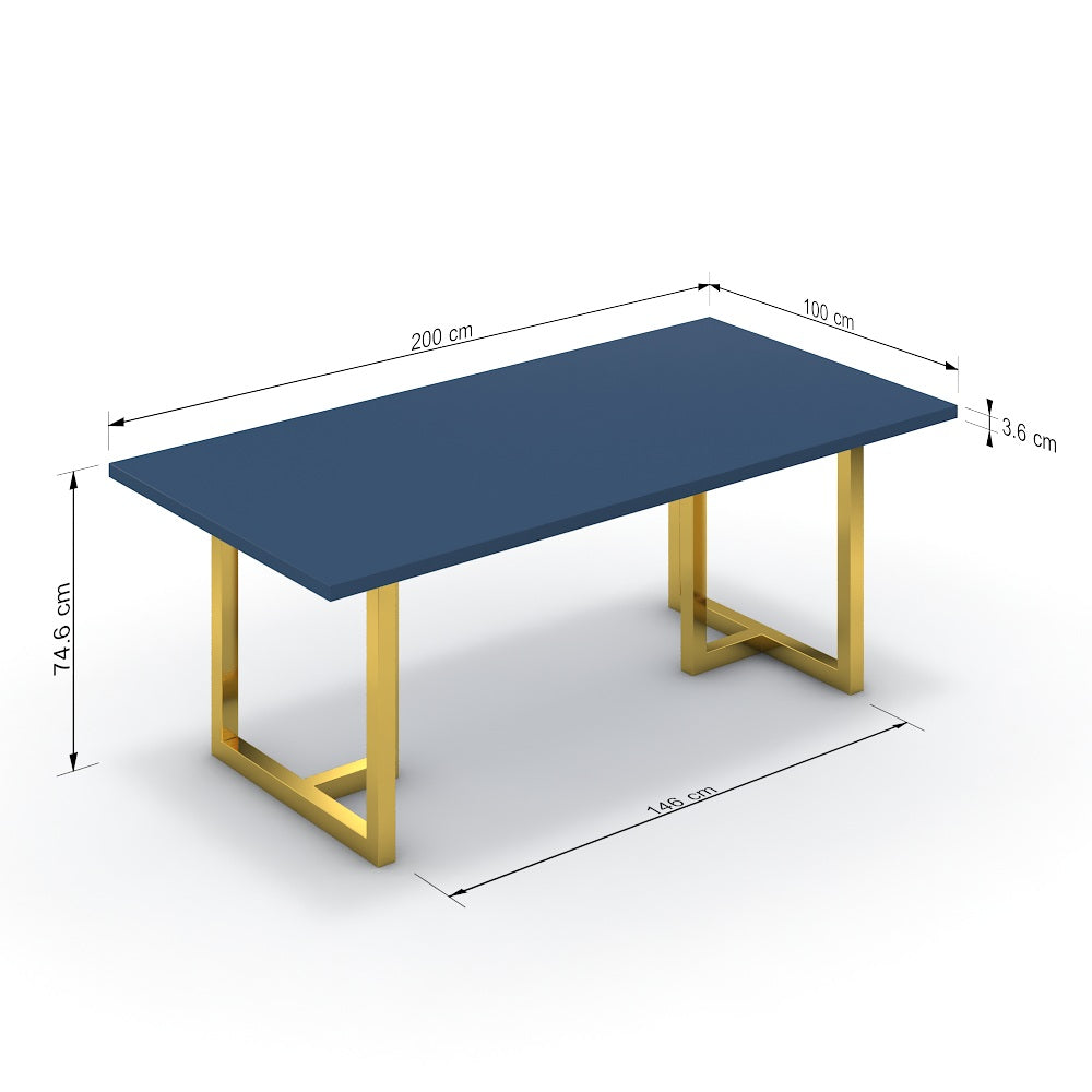 Étkezőasztal - Asara arany lábbal - Tiroli kék, méret: 200x100
