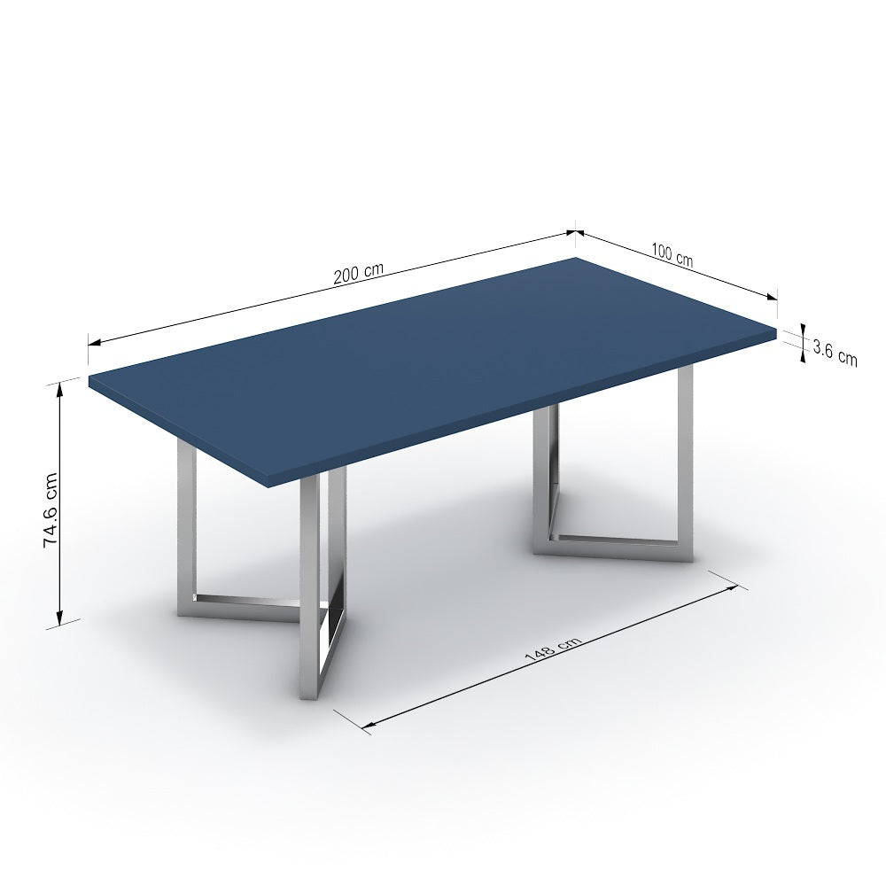 Étkezőasztal - Indra króm lábbal - Tiroli kék, méret: 200x100