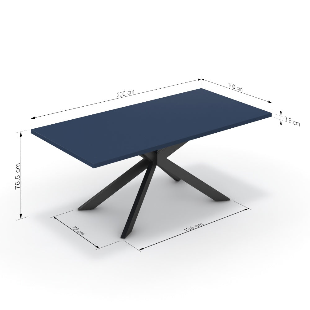 Étkezőasztal - Jama fekete lábbal - Tiroli kék, méret: 200x100