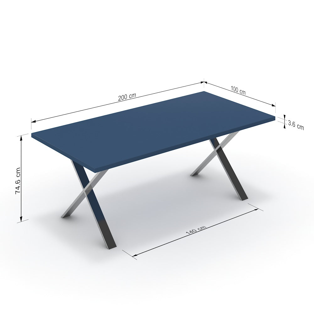 Étkezőasztal - Préma króm lábbal - Tiroli kék, méret: 200x100