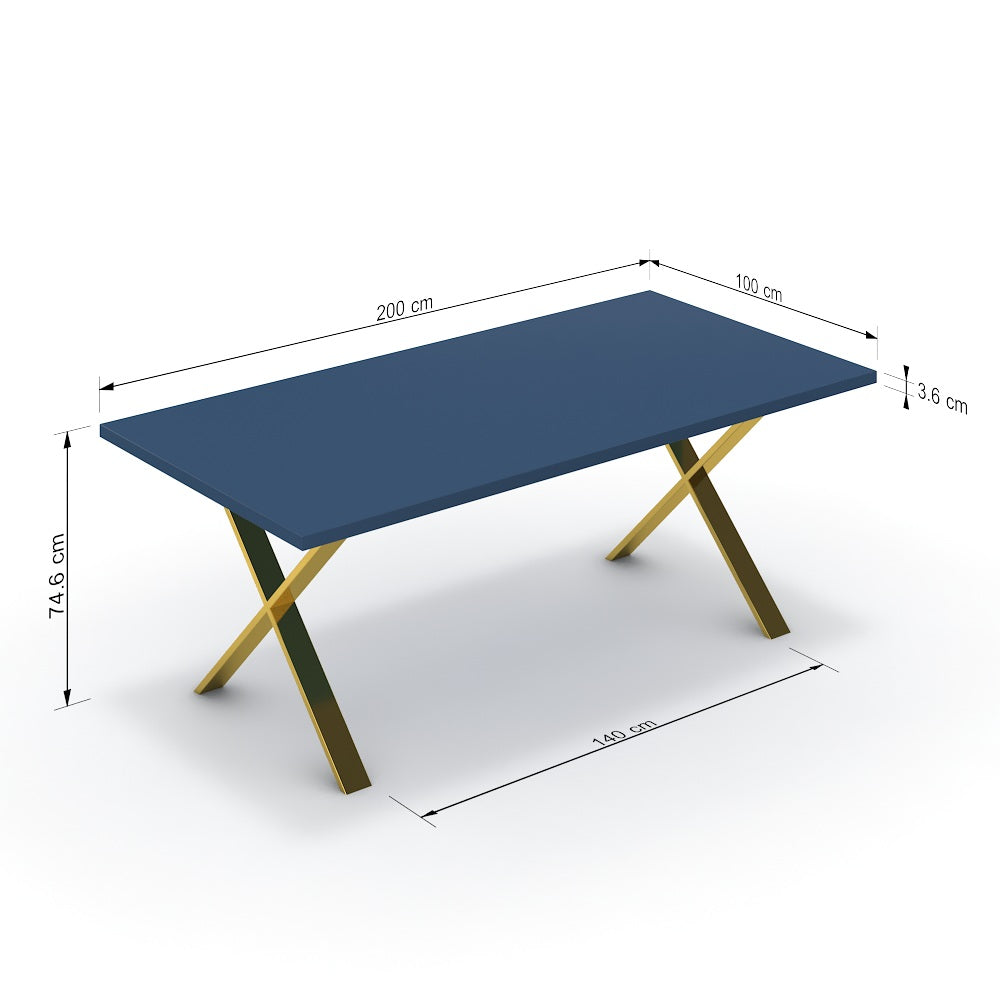 Étkezőasztal - Préma arany lábbal - Tiroli kék, méret: 200x100