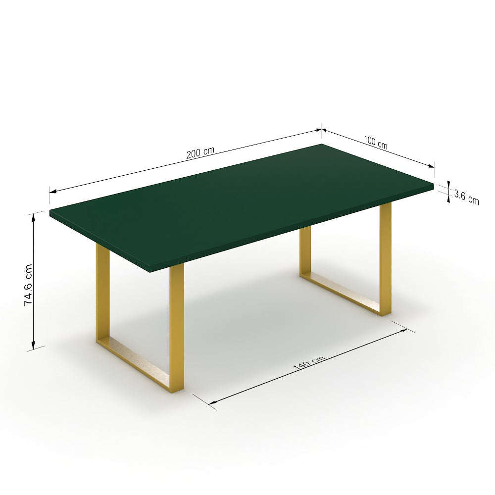 Étkezőasztal - Antara festett arany lábbal - Forest zöld, méret: 200x100