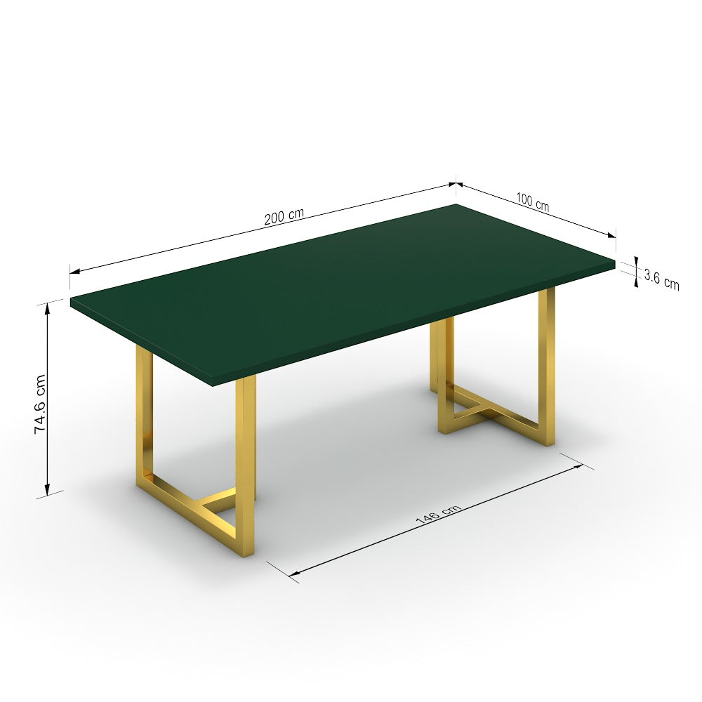 Étkezőasztal - Asara arany lábbal - Forest zöld, méret: 200x100