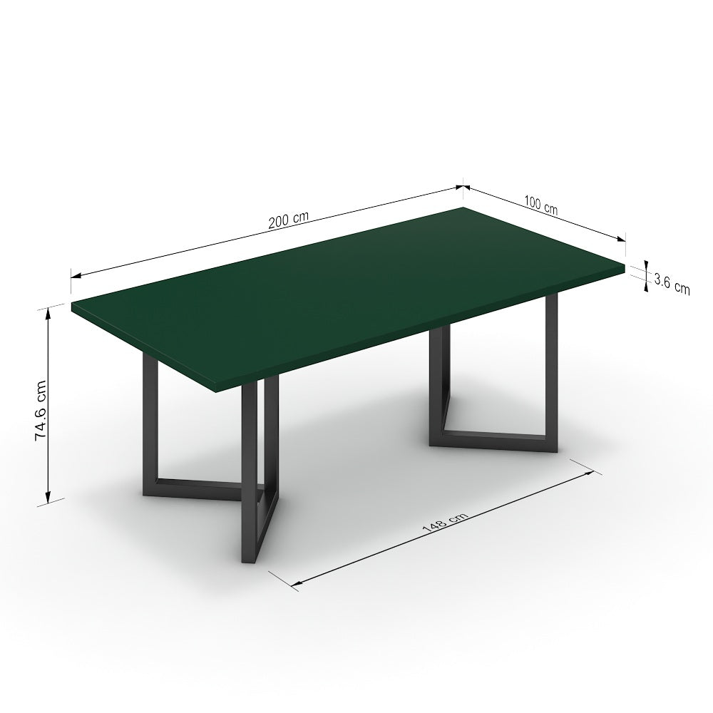 Étkezőasztal - Indra fekete lábbal - Forest zöld, méret: 200x100