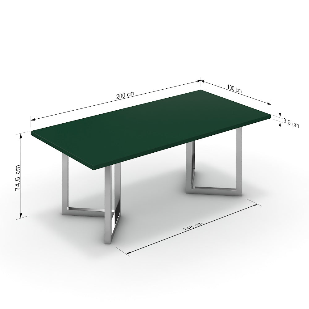 Étkezőasztal - Indra króm lábbal - Forest zöld, méret: 200x100