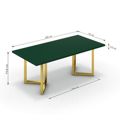 Étkezőasztal - Indra arany lábbal - Forest zöld, méret: 200x100