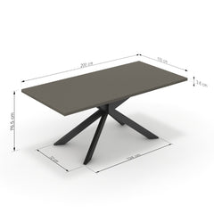 Étkezőasztal - Jama fekete lábbal - Fosszil szürke, méret: 200x100
