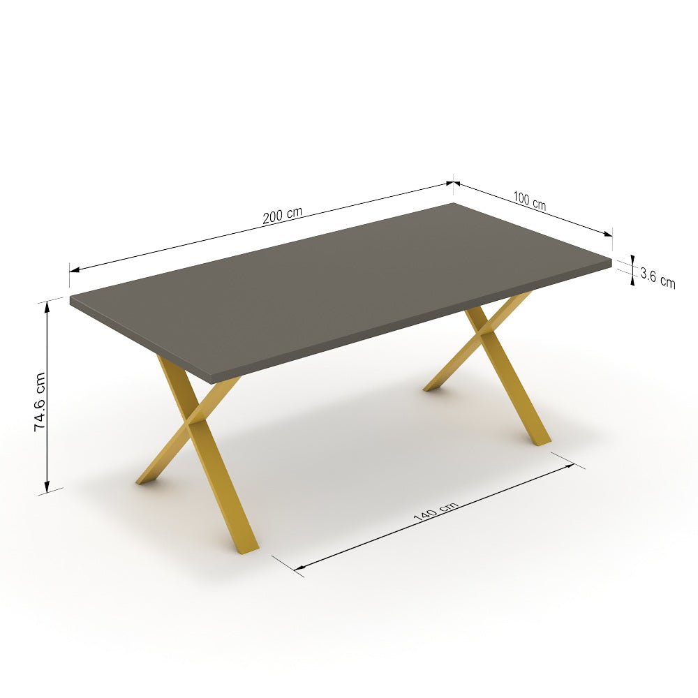 Étkezőasztal - Préma festett arany lábbal - Fosszil szürke, méret: 200x100