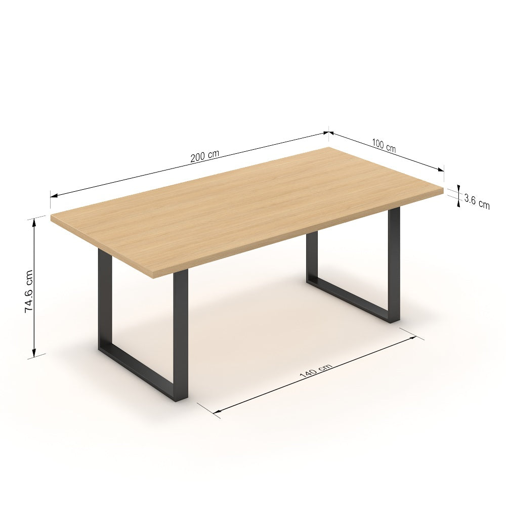 Étkezőasztal - Antara fekete lábbal - Vicenza tölgy, méret: 200x100