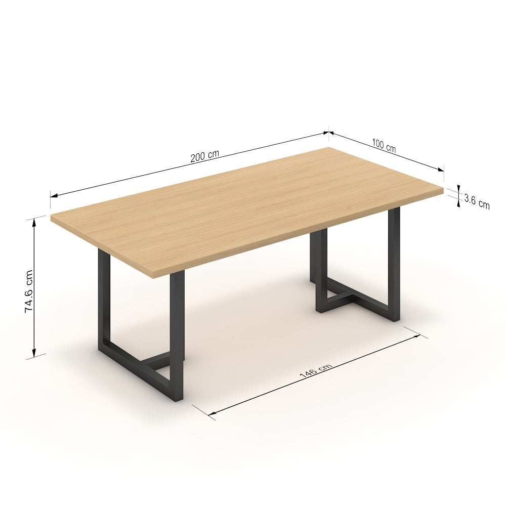 Étkezőasztal - Asara fekete lábbal - Vicenza tölgy, méret: 200x100