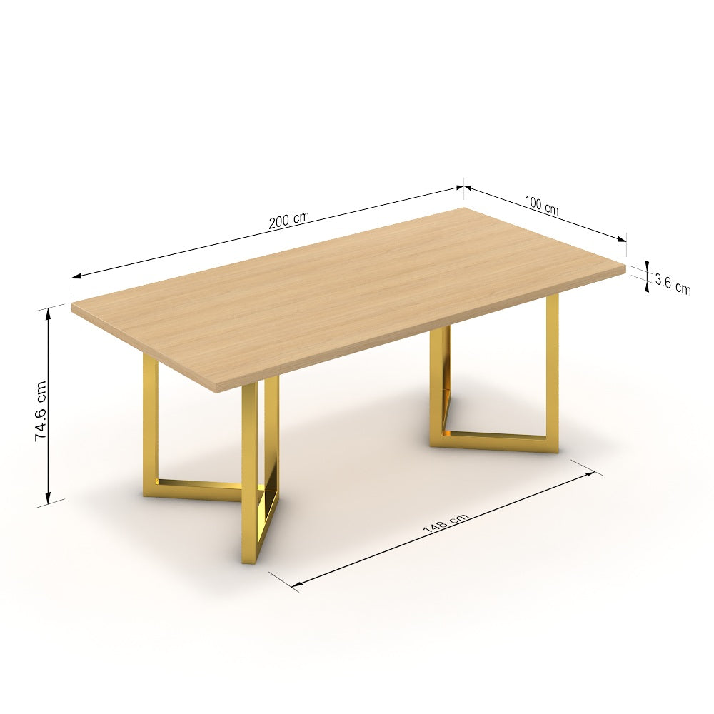 Étkezőasztal - Indra arany lábbal - Vicenza tölgy, méret: 200x100