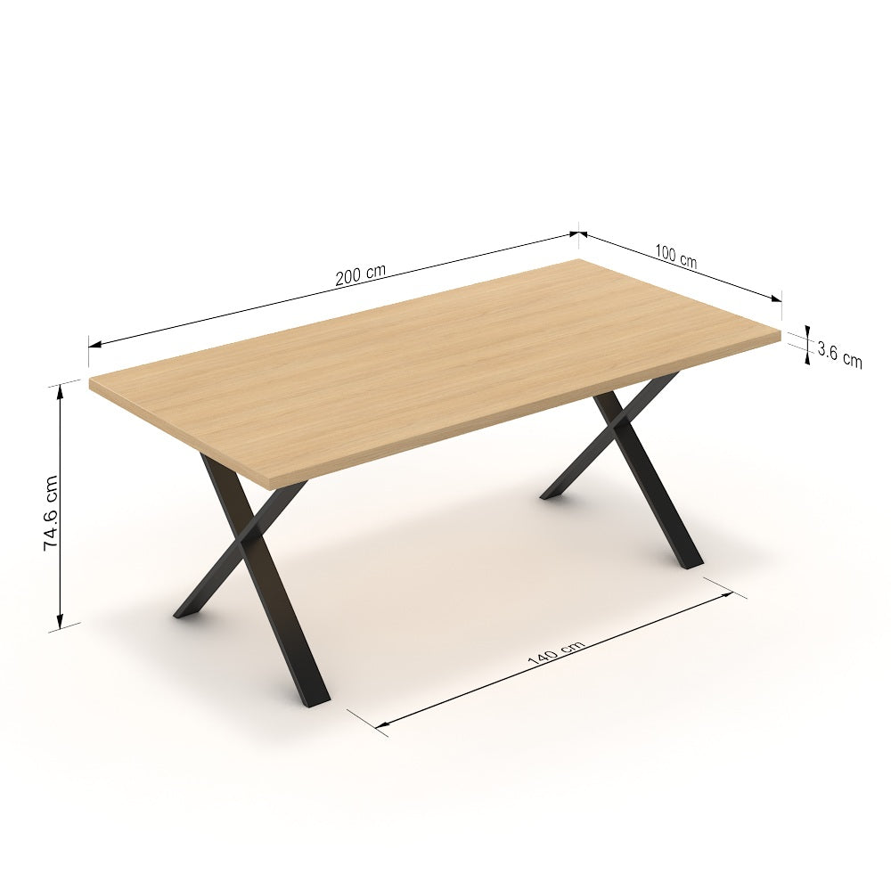 Étkezőasztal - Préma fekete lábbal - Vicenza tölgy, méret: 200x100