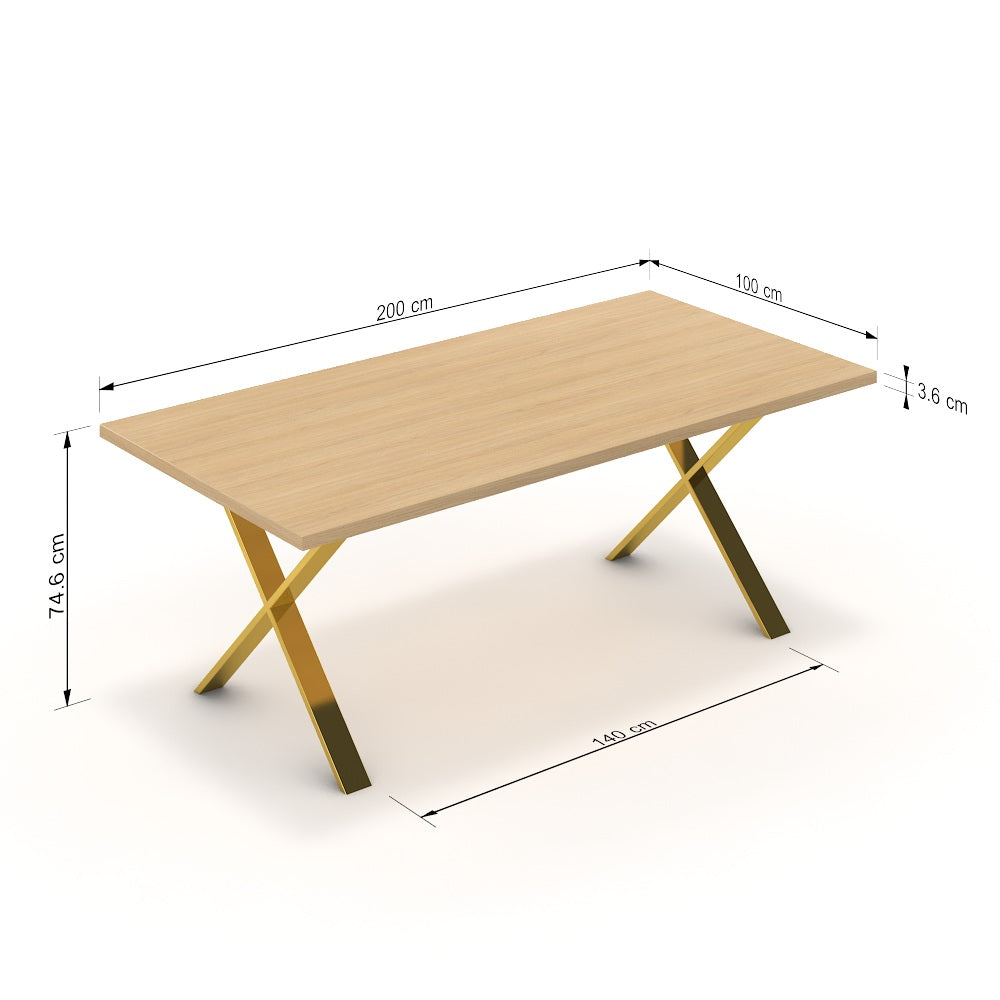 Étkezőasztal - Préma arany lábbal - Vicenza tölgy, méret: 200x100