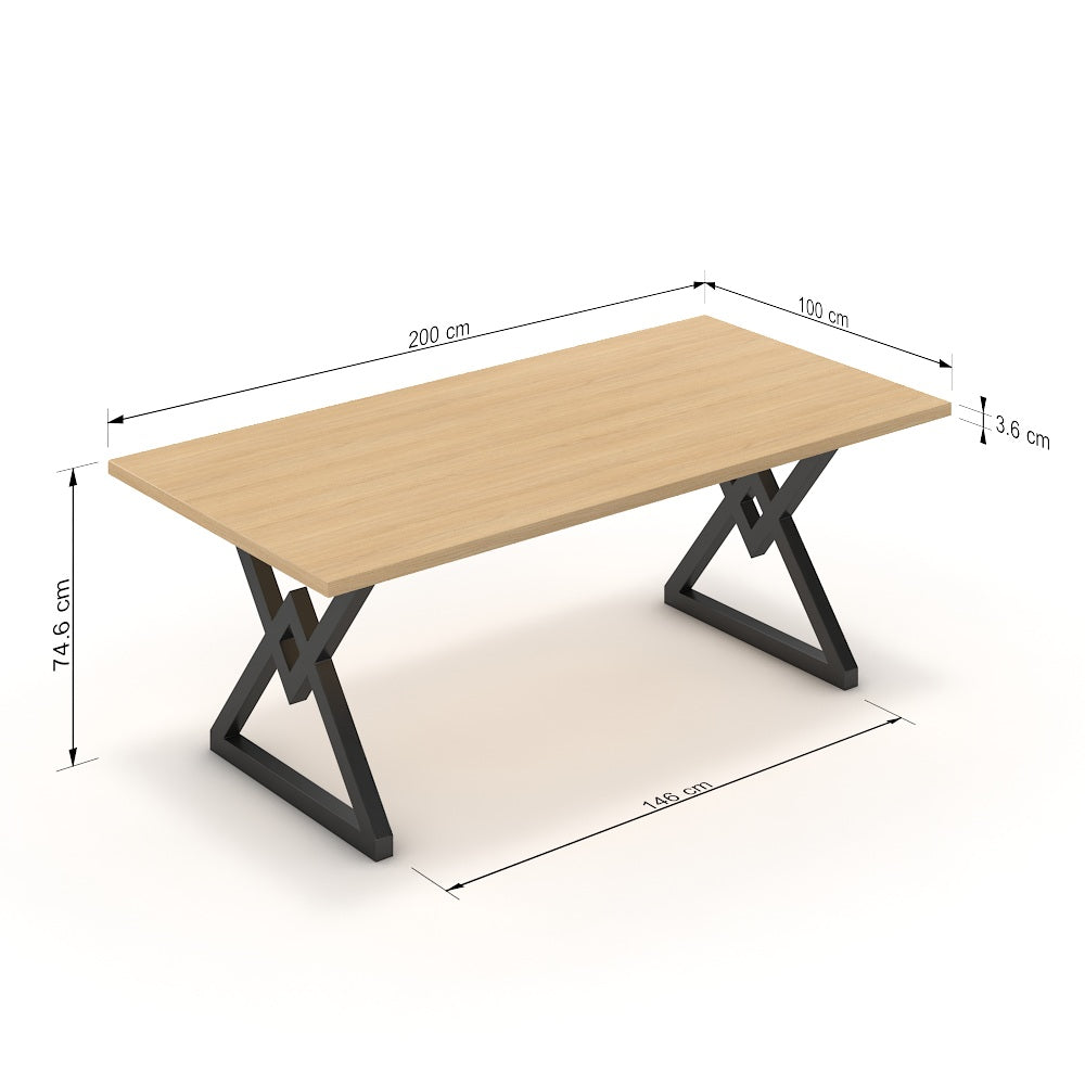 Étkezőasztal - Uttama fekete lábbal - Vicenza tölgy, méret: 200x100