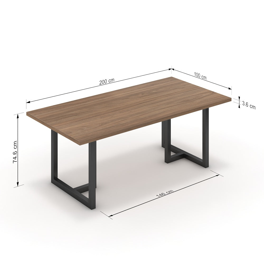 Étkezőasztal - Asara fekete lábbal - Világos rauna szil, méret: 200x100