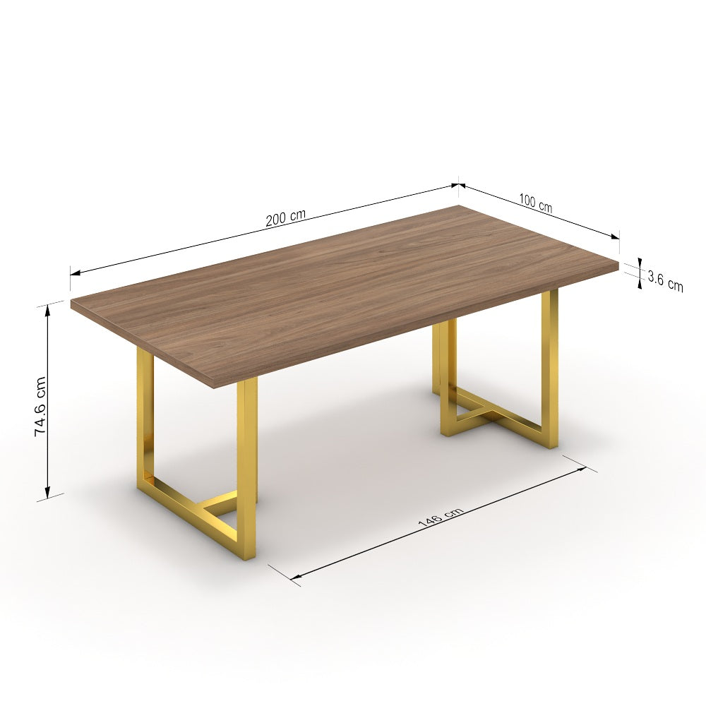 Étkezőasztal - Asara arany lábbal - Világos rauna szil, méret: 200x100