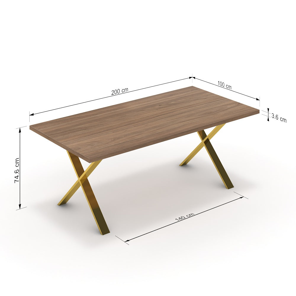 Étkezőasztal - Préma arany lábbal - Világos rauna szil, méret: 200x100