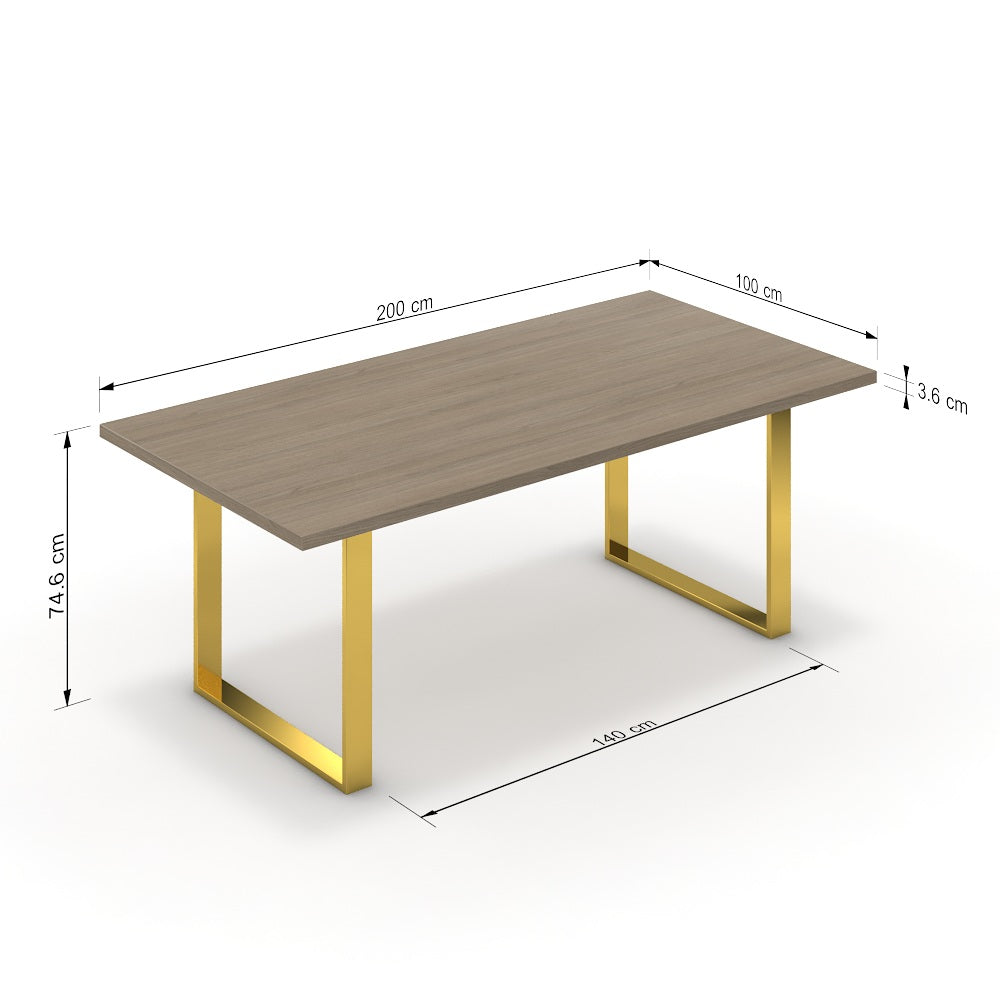 Étkezőasztal - Antara arany lábbal - Szürke Vicenza tölgy, méret: 200x100