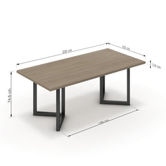 Étkezőasztal - Indra fekete lábbal - Szürke Vicenza tölgy, méret: 200x100