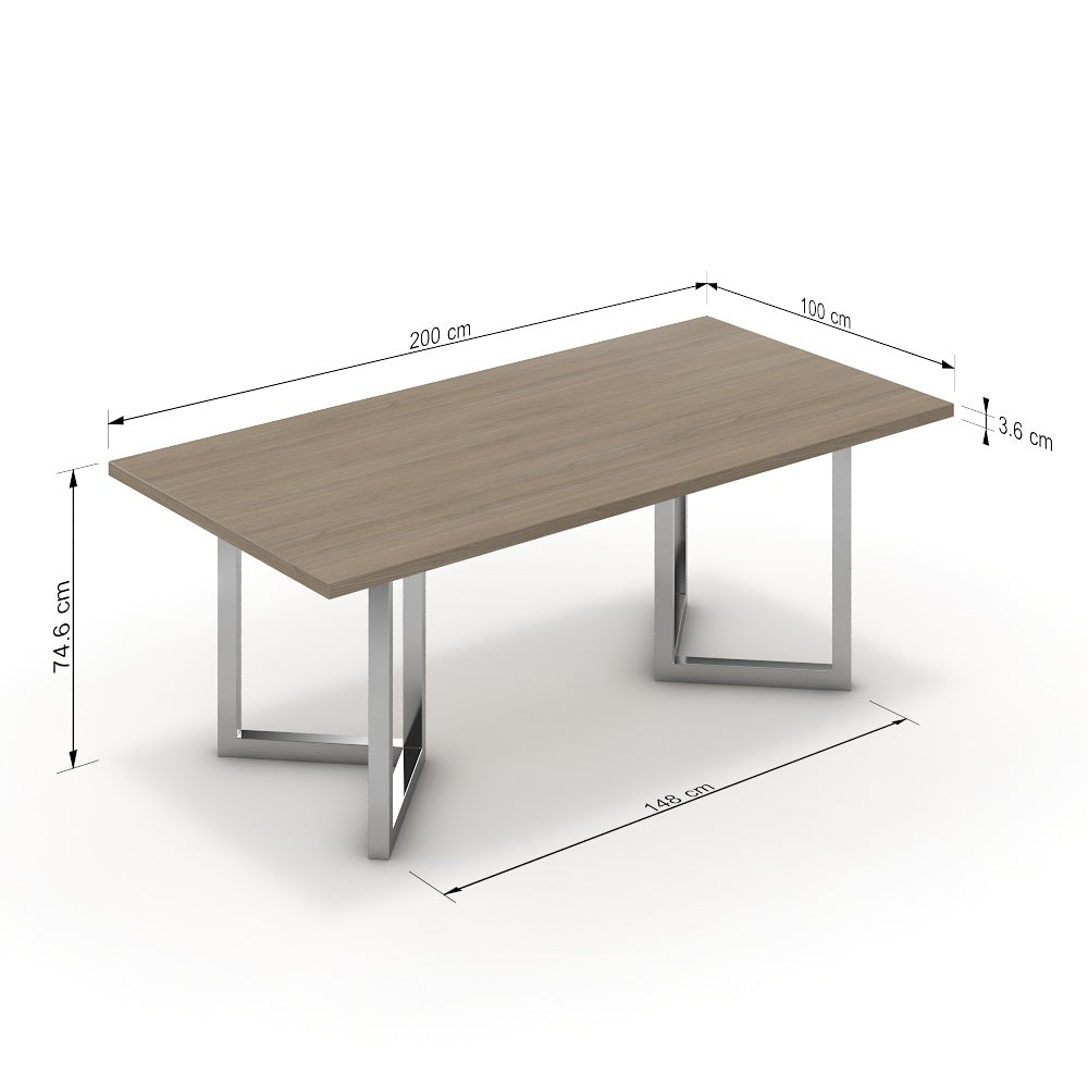 Étkezőasztal - Indra króm lábbal - Szürke Vicenza tölgy, méret: 200x100