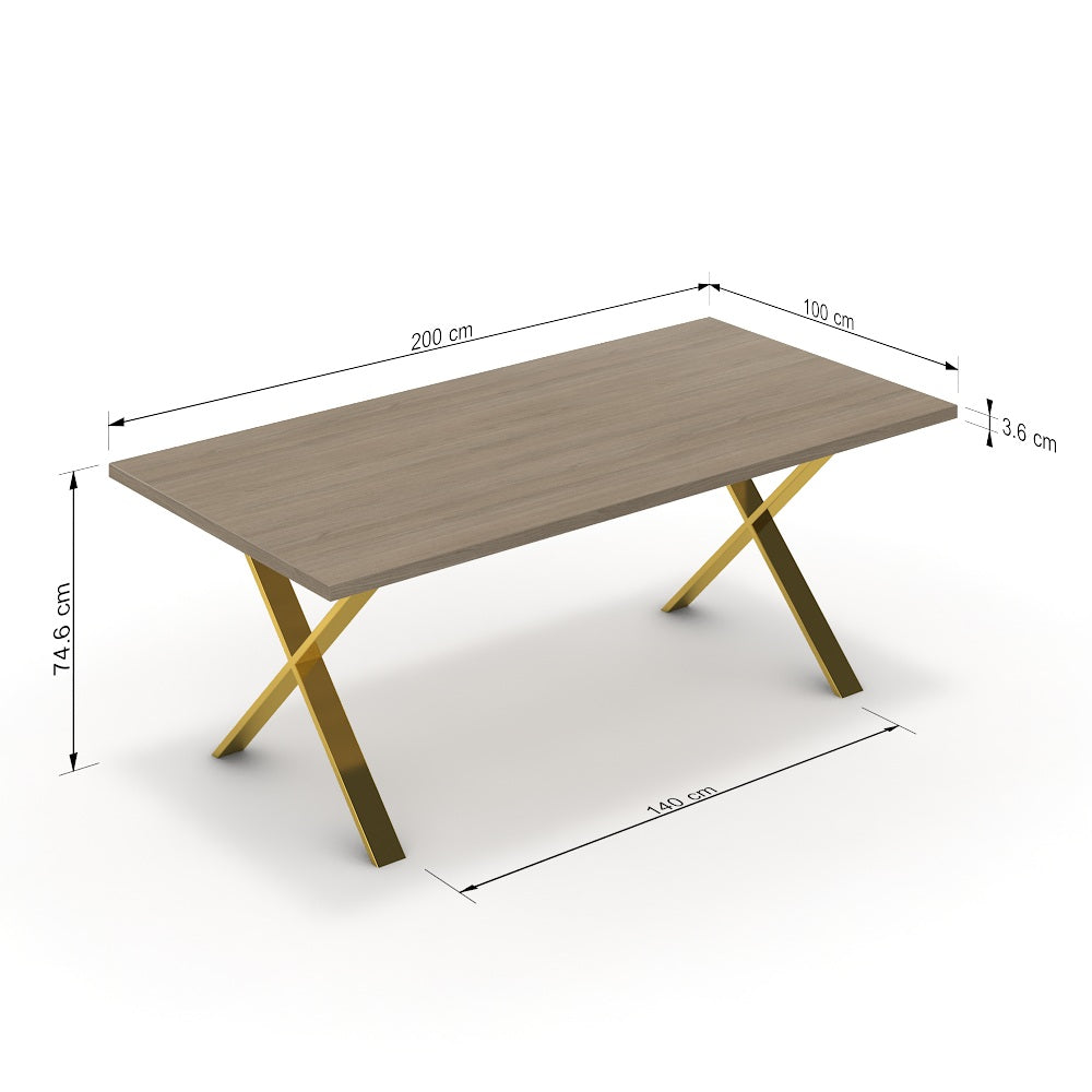Étkezőasztal - Préma arany lábbal - Szürke Vicenza tölgy, méret: 200x100