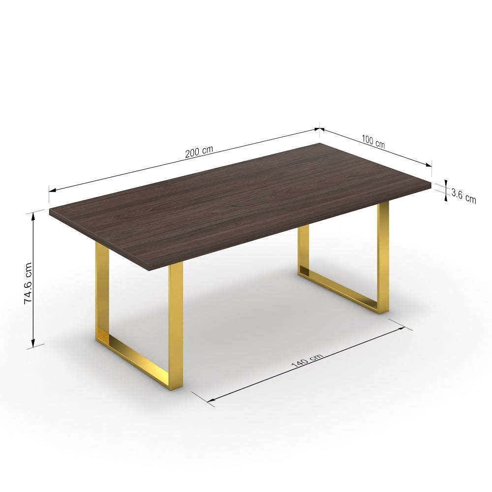 Étkezőasztal - Antara arany lábbal - Sötét rauna szil, méret: 200x100