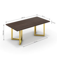 Étkezőasztal - Indra arany lábbal - Sötét rauna szil, méret: 200x100