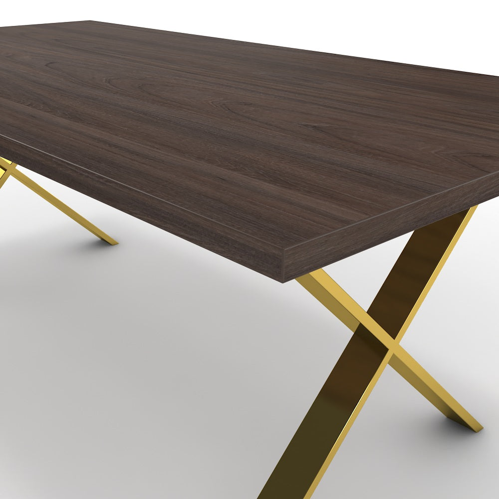 Étkezőasztal - Préma arany lábbal - Sötét rauna szil, méret: 200x100