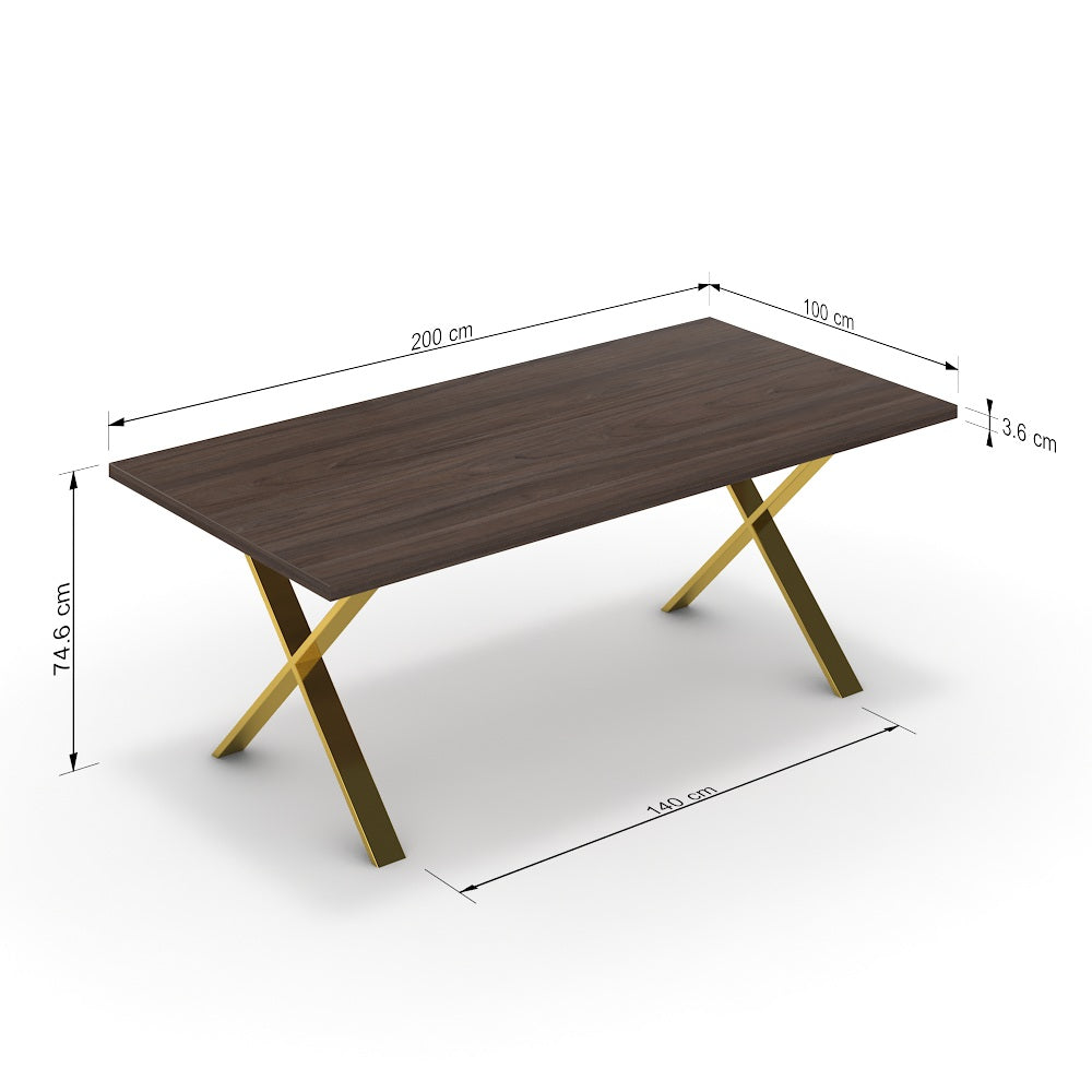 Étkezőasztal - Préma arany lábbal - Sötét rauna szil, méret: 200x100