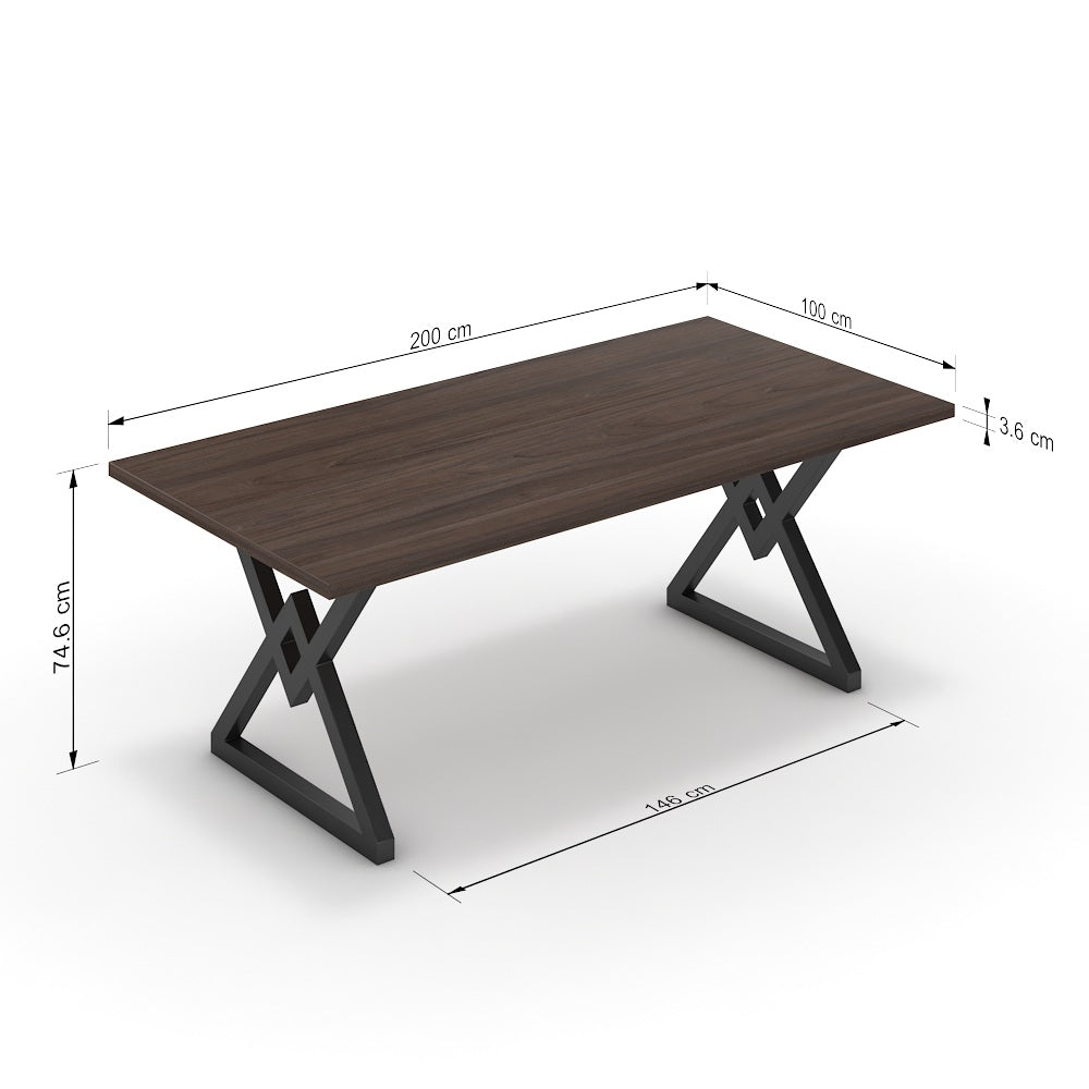 Étkezőasztal - Uttama fekete lábbal - Sötét rauna szil, méret: 200x100