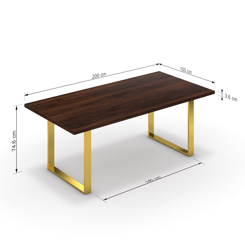 Étkezőasztal - Antara arany lábbal - Mogyoró, méret: 200x100