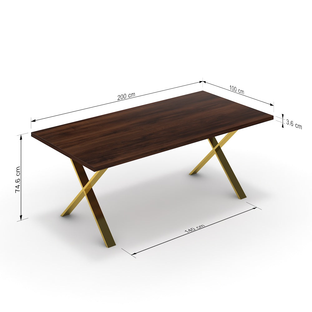 Étkezőasztal - Préma arany lábbal - Mogyoró, méret: 200x100