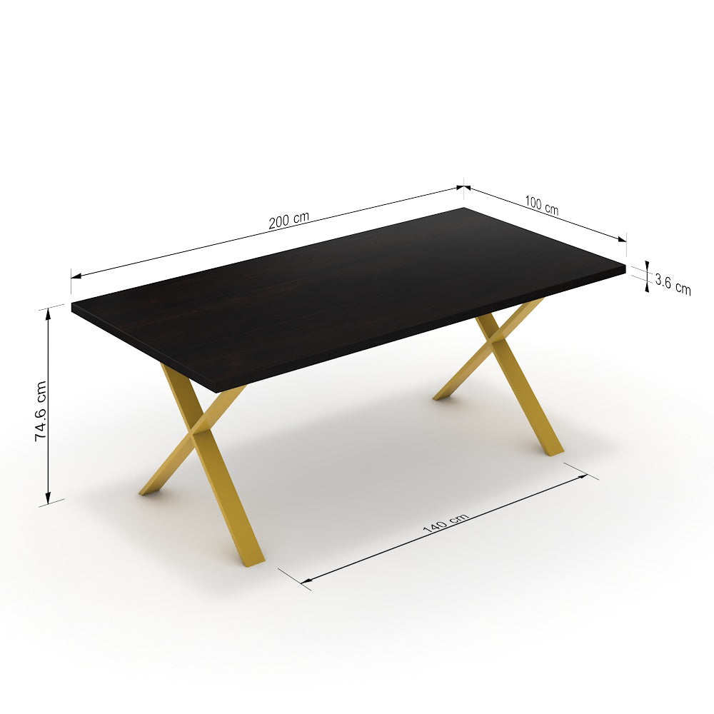 Étkezőasztal - Préma festett arany lábbal - Füstölt dió, méret: 200x100