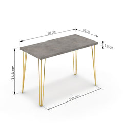 Íróasztal - Linga arany lábbal - Vil.szürke Chicago beton, méret: 120x60
