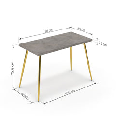 Íróasztal - Manu arany lábbal - Vil.szürke Chicago beton, méret: 120x60