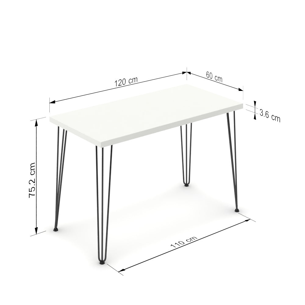 Íróasztal - Linga fekete lábbal - Alpesi fehér, méret: 120x60