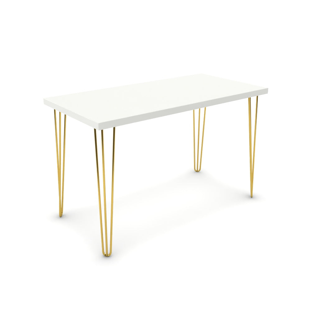 Íróasztal - Linga arany lábbal - Alpesi fehér, méret: 120x60
