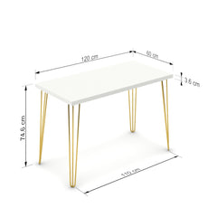 Íróasztal - Linga arany lábbal - Alpesi fehér, méret: 120x60