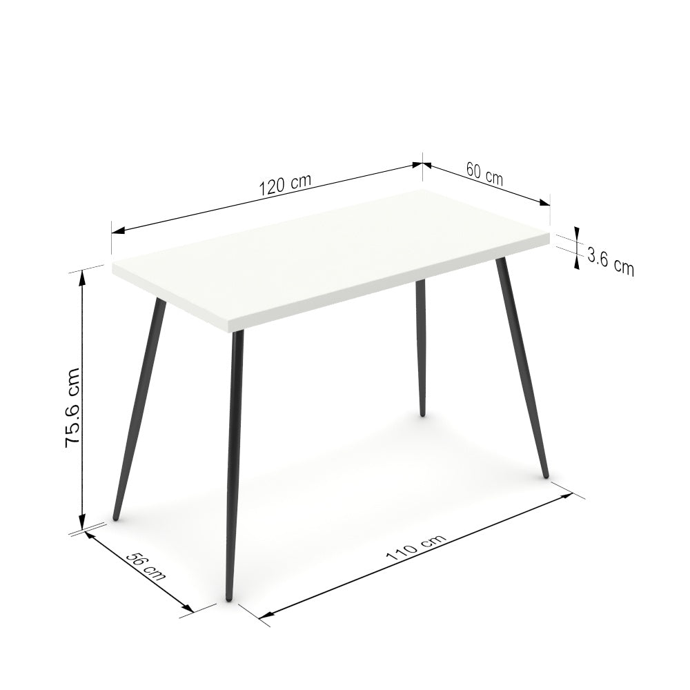 Íróasztal - Manu fekete lábbal - Alpesi fehér, méret: 120x60