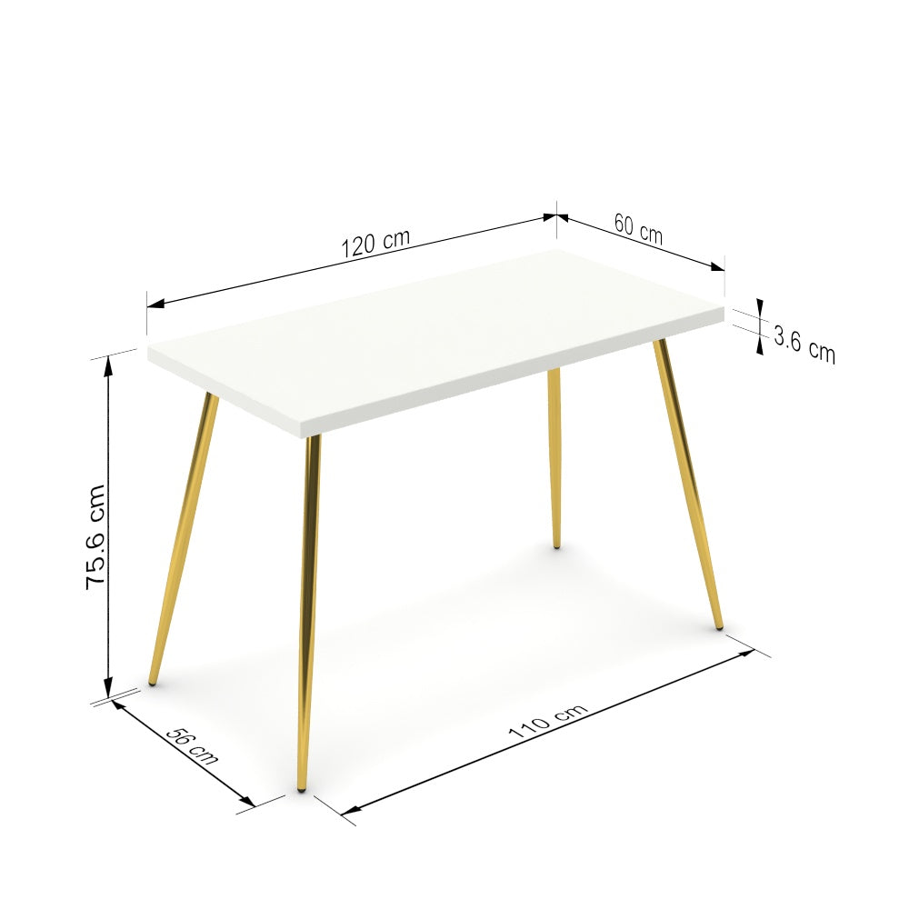 Íróasztal - Manu arany lábbal - Alpesi fehér, méret: 120x60