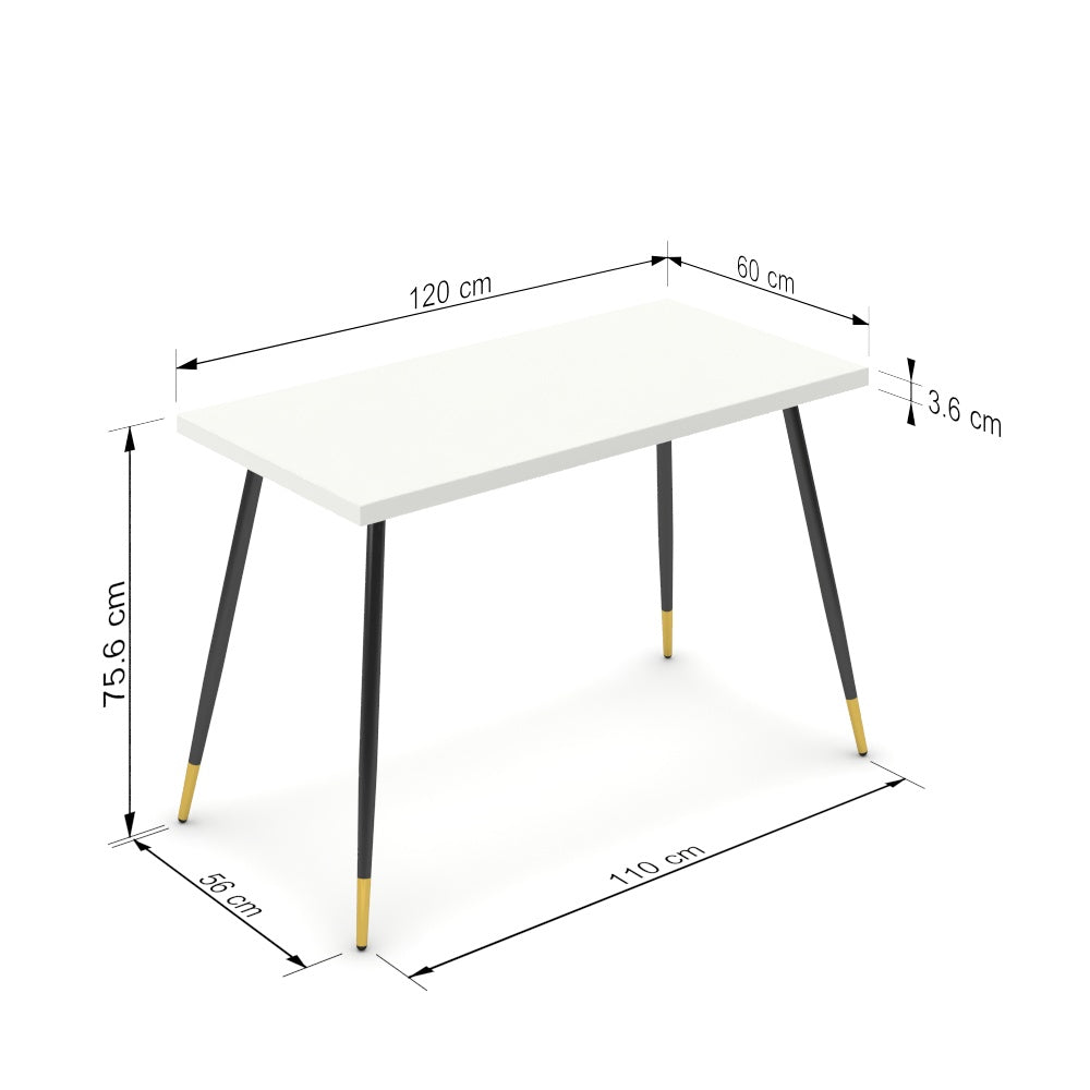Íróasztal - Manu fekete és arany lábbal - Alpesi fehér, méret: 120x60