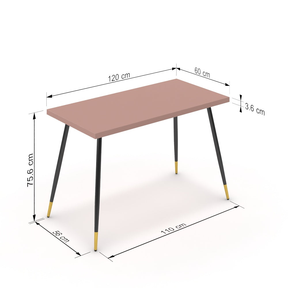 Íróasztal - Manu fekete és arany lábbal - Antik rózsaszín, méret: 120x60
