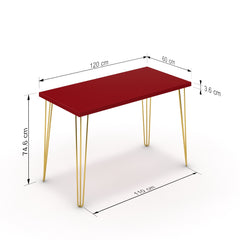 Íróasztal - Linga arany lábbal - Chilli piros, méret: 120x60